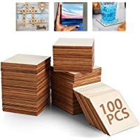 Tabla de madera sin terminar- 100 piezas de 7-6 x 7-6 cm- cuadrados de madera natural en blanco para manualidades…